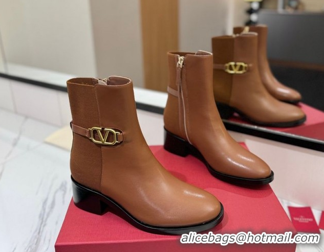 Good Looking Valentino VLogo Heel Ankle Boots 5.5cm in Calfskin and Canvas Brown VLTN121605 1216033