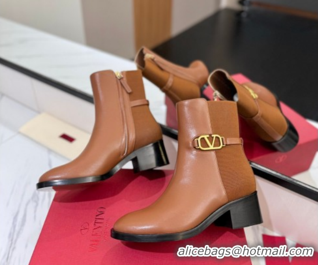 Good Looking Valentino VLogo Heel Ankle Boots 5.5cm in Calfskin and Canvas Brown VLTN121605 1216033