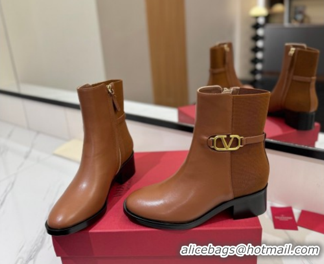 Good Looking Valentino VLogo Heel Ankle Boots 5.5cm in Calfskin and Canvas Brown VLTN121605 1216033