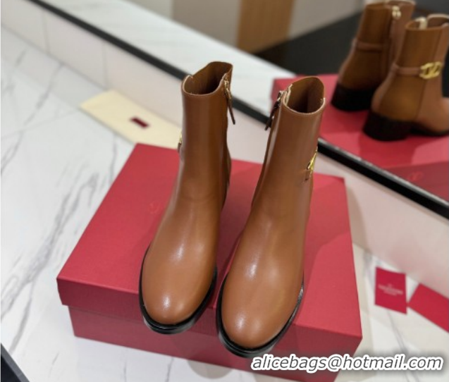 Good Looking Valentino VLogo Heel Ankle Boots 5.5cm in Calfskin and Canvas Brown VLTN121605 1216033