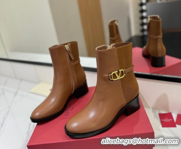 Good Looking Valentino VLogo Heel Ankle Boots 5.5cm in Calfskin and Canvas Brown VLTN121605 1216033