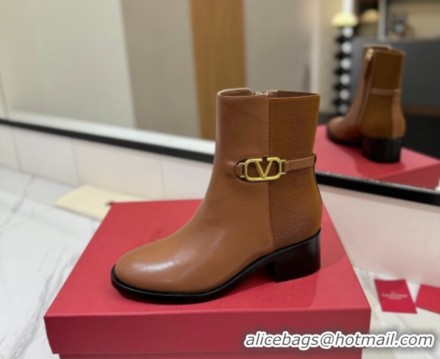 Good Looking Valentino VLogo Heel Ankle Boots 5.5cm in Calfskin and Canvas Brown VLTN121605 1216033