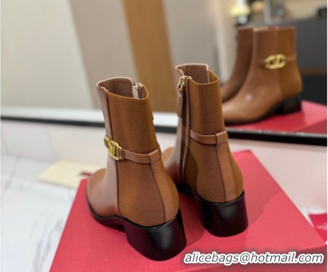 Good Looking Valentino VLogo Heel Ankle Boots 5.5cm in Calfskin and Canvas Brown VLTN121605 1216033