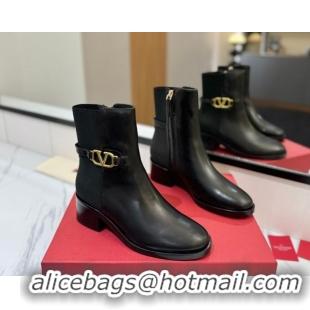 Best Product Valentino VLogo Heel Ankle Boots 5.5cm in Calfskin and Canvas Black VLTN121605 1216034