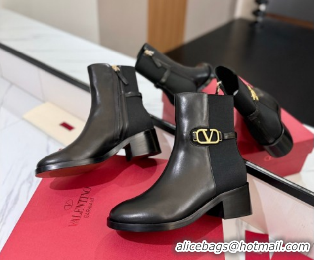 Best Product Valentino VLogo Heel Ankle Boots 5.5cm in Calfskin and Canvas Black VLTN121605 1216034