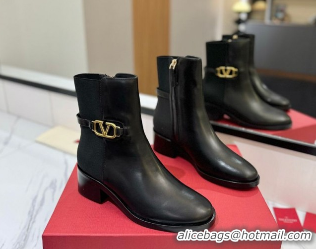 Best Product Valentino VLogo Heel Ankle Boots 5.5cm in Calfskin and Canvas Black VLTN121605 1216034