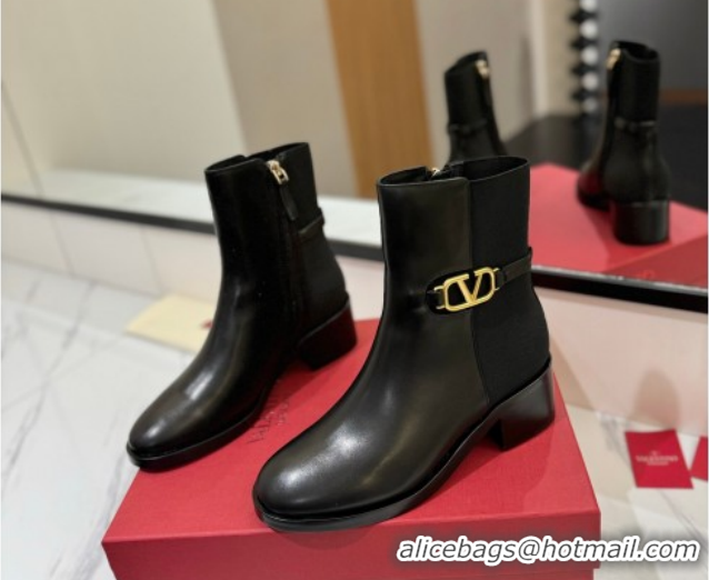 Best Product Valentino VLogo Heel Ankle Boots 5.5cm in Calfskin and Canvas Black VLTN121605 1216034