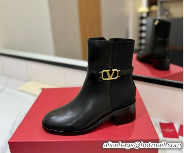 Best Product Valentino VLogo Heel Ankle Boots 5.5cm in Calfskin and Canvas Black VLTN121605 1216034