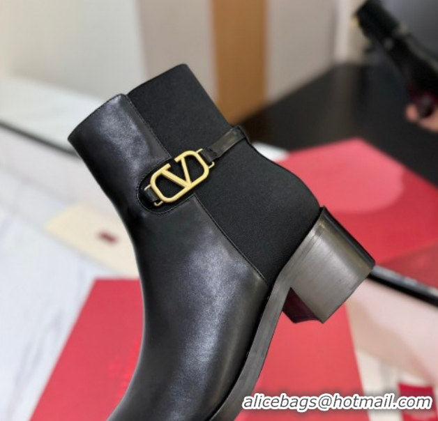 Best Product Valentino VLogo Heel Ankle Boots 5.5cm in Calfskin and Canvas Black VLTN121605 1216034