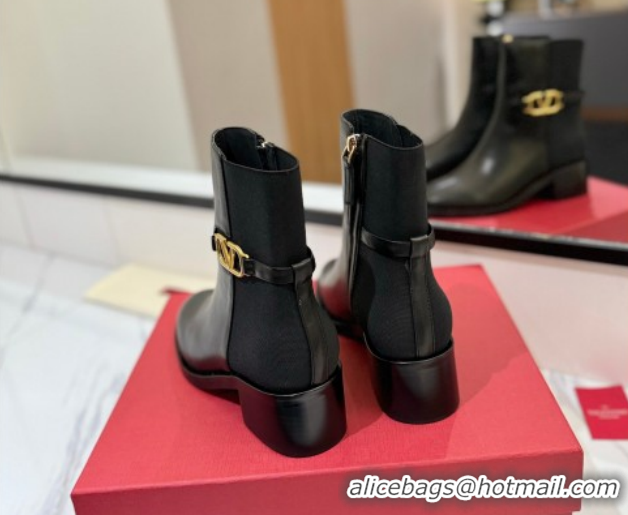 Best Product Valentino VLogo Heel Ankle Boots 5.5cm in Calfskin and Canvas Black VLTN121605 1216034