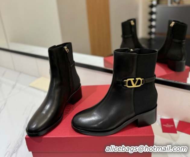 Best Product Valentino VLogo Heel Ankle Boots 5.5cm in Calfskin and Canvas Black VLTN121605 1216034