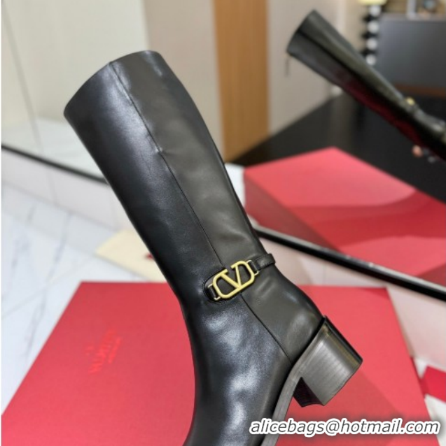 Popular Style Valentino VLogo Heel High Boots 5.5cm in Calfskin Leather Black VLTN121605 1216035