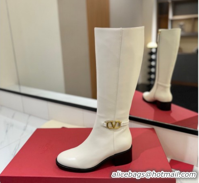 Good Quality Valentino VLogo Heel High Boots 5.5cm in Calfskin Leather White VLTN121605 1216036