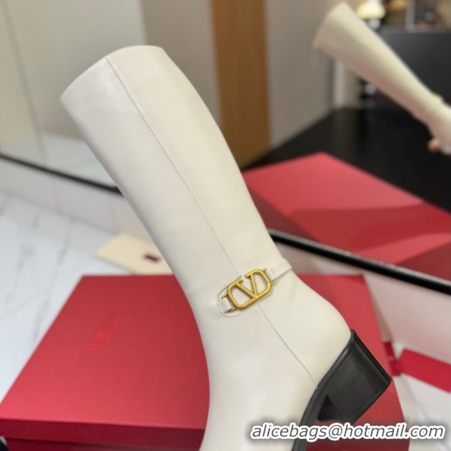 Good Quality Valentino VLogo Heel High Boots 5.5cm in Calfskin Leather White VLTN121605 1216036