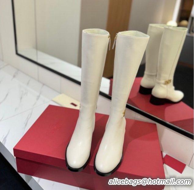Good Quality Valentino VLogo Heel High Boots 5.5cm in Calfskin Leather White VLTN121605 1216036