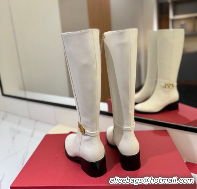 Good Quality Valentino VLogo Heel High Boots 5.5cm in Calfskin Leather White VLTN121605 1216036