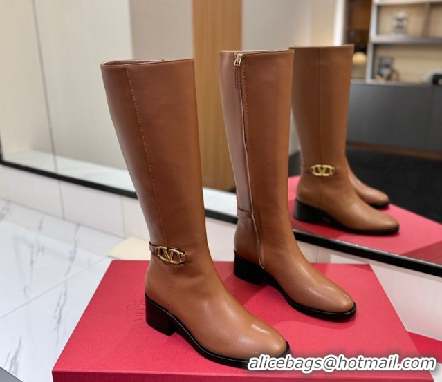 Purchase Valentino VLogo Heel High Boots 5.5cm in Calfskin Leather Brown VLTN121605 1216037