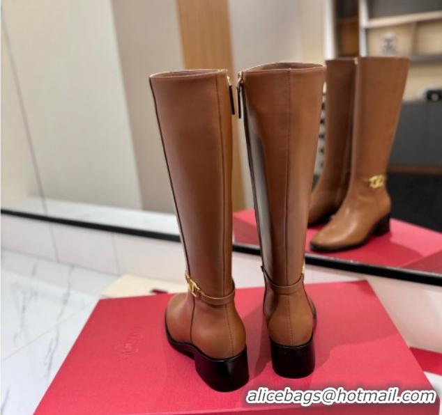 Purchase Valentino VLogo Heel High Boots 5.5cm in Calfskin Leather Brown VLTN121605 1216037