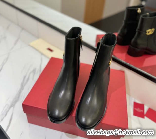 Best Grade Valentino VLogo Heel High Boots 5.5cm in Calfskin Leather Black VLTN121605 1216038