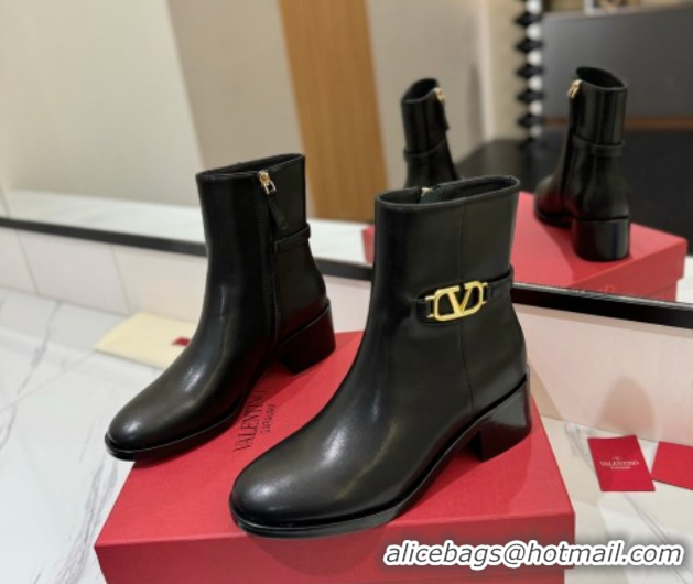 Best Grade Valentino VLogo Heel High Boots 5.5cm in Calfskin Leather Black VLTN121605 1216038