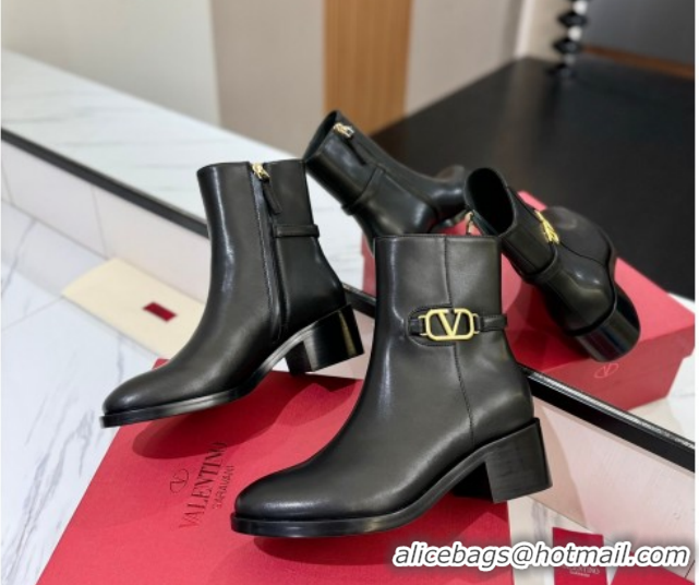 Best Grade Valentino VLogo Heel High Boots 5.5cm in Calfskin Leather Black VLTN121605 1216038