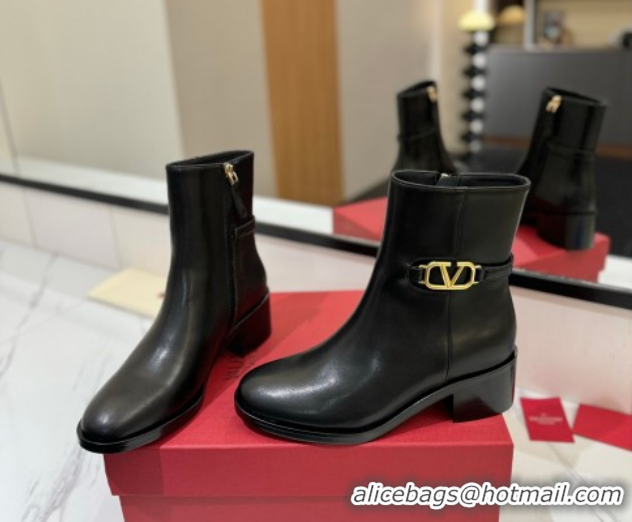 Best Grade Valentino VLogo Heel High Boots 5.5cm in Calfskin Leather Black VLTN121605 1216038