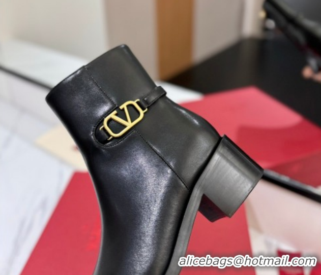 Best Grade Valentino VLogo Heel High Boots 5.5cm in Calfskin Leather Black VLTN121605 1216038