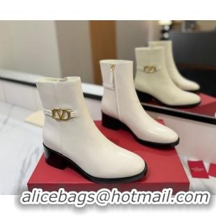 Classic Hot Valentino VLogo Heel High Boots 5.5cm in Calfskin Leather White VLTN121605 1216039