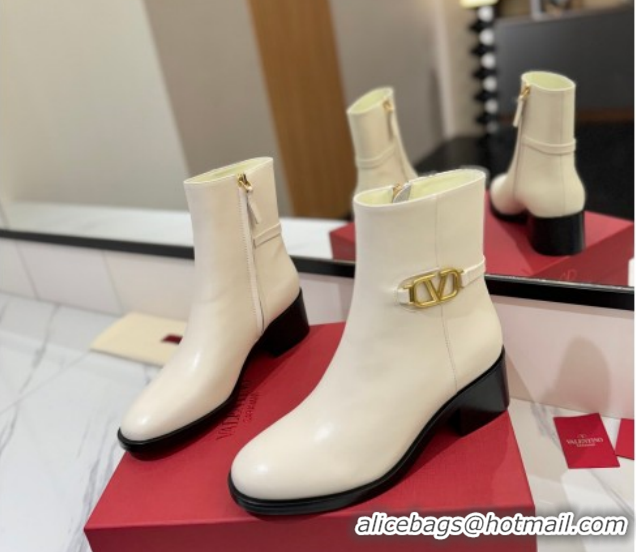 Classic Hot Valentino VLogo Heel High Boots 5.5cm in Calfskin Leather White VLTN121605 1216039