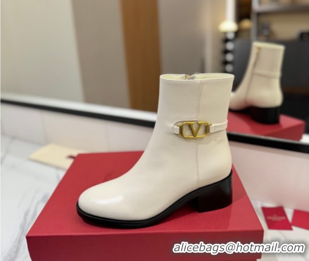 Classic Hot Valentino VLogo Heel High Boots 5.5cm in Calfskin Leather White VLTN121605 1216039