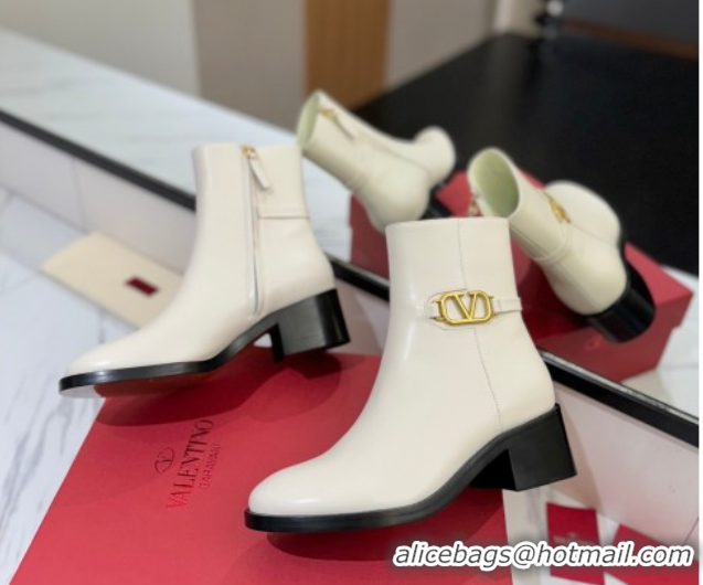 Classic Hot Valentino VLogo Heel High Boots 5.5cm in Calfskin Leather White VLTN121605 1216039