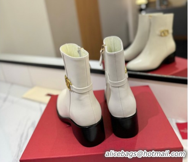 Classic Hot Valentino VLogo Heel High Boots 5.5cm in Calfskin Leather White VLTN121605 1216039