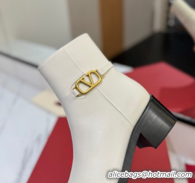 Classic Hot Valentino VLogo Heel High Boots 5.5cm in Calfskin Leather White VLTN121605 1216039