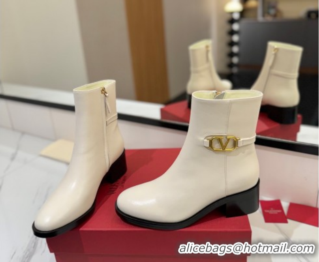 Classic Hot Valentino VLogo Heel High Boots 5.5cm in Calfskin Leather White VLTN121605 1216039