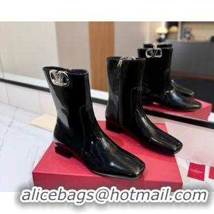 Perfect Valentino VLogo Type Heel Ankle Boots 3cm in Patent Leather Black VLTN121606 1216041