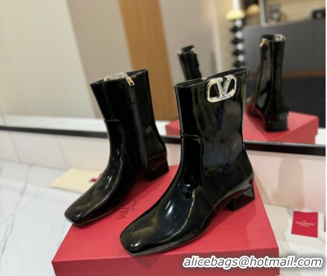 Perfect Valentino VLogo Type Heel Ankle Boots 3cm in Patent Leather Black VLTN121606 1216041