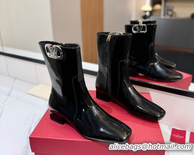 Perfect Valentino VLogo Type Heel Ankle Boots 3cm in Patent Leather Black VLTN121606 1216041