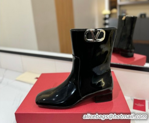 Perfect Valentino VLogo Type Heel Ankle Boots 3cm in Patent Leather Black VLTN121606 1216041