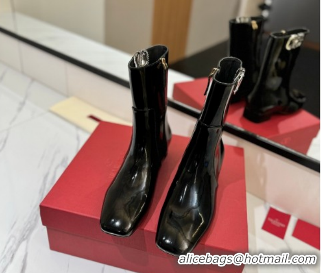 Perfect Valentino VLogo Type Heel Ankle Boots 3cm in Patent Leather Black VLTN121606 1216041
