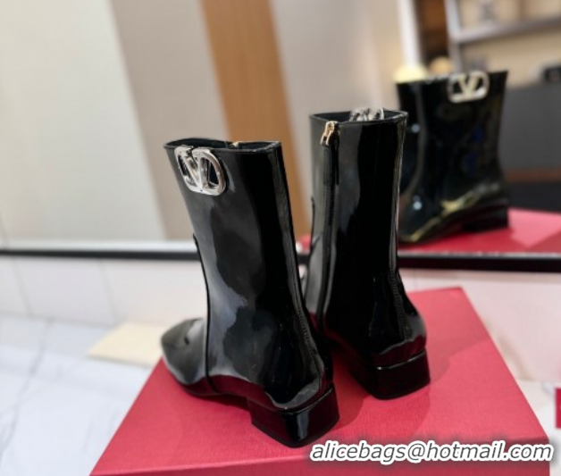Perfect Valentino VLogo Type Heel Ankle Boots 3cm in Patent Leather Black VLTN121606 1216041