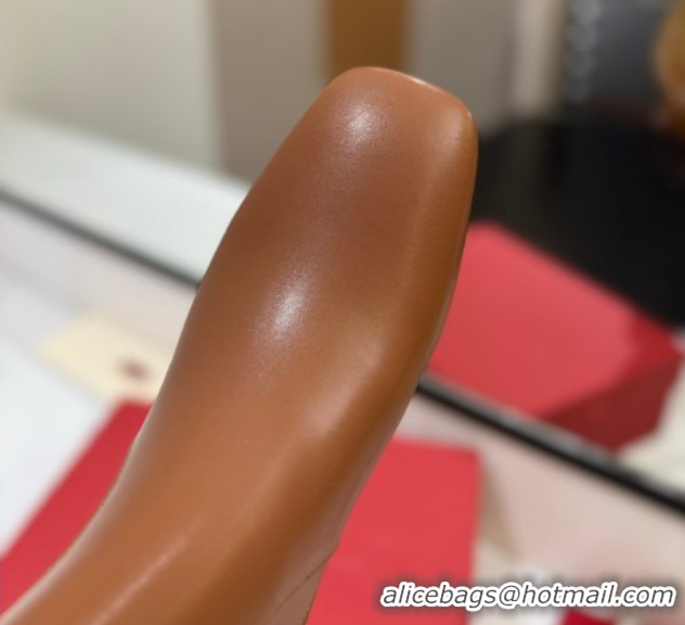 Luxury Valentino VLogo Type Heel Ankle Boots 3cm in Calfskin Leather Brown VLTN121606 1216042