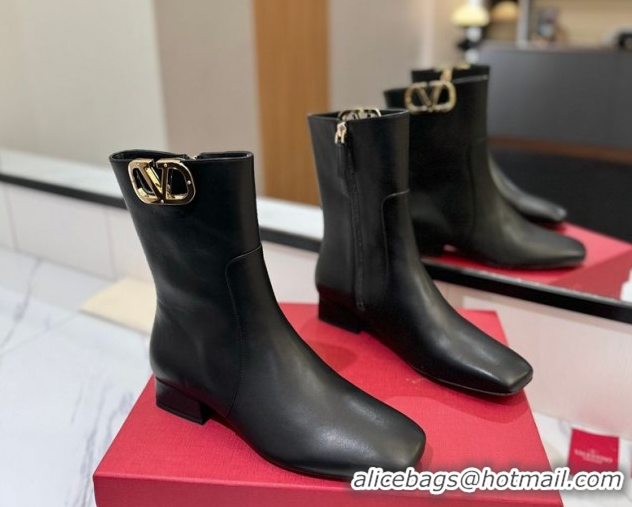 Discount Valentino VLogo Type Heel Ankle Boots 3cm in Calfskin Leather Black 2025 VLTN121606 1216043