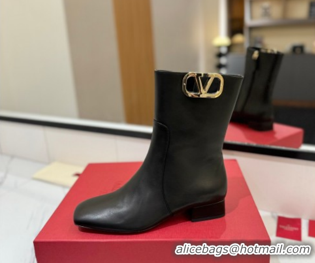 Discount Valentino VLogo Type Heel Ankle Boots 3cm in Calfskin Leather Black 2025 VLTN121606 1216043