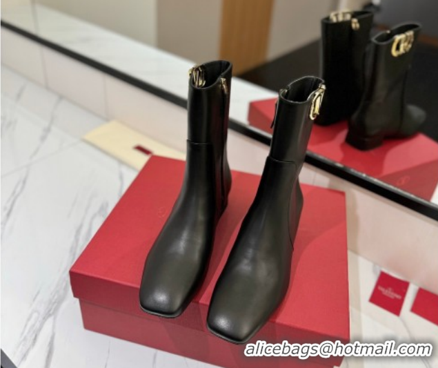 Discount Valentino VLogo Type Heel Ankle Boots 3cm in Calfskin Leather Black 2025 VLTN121606 1216043