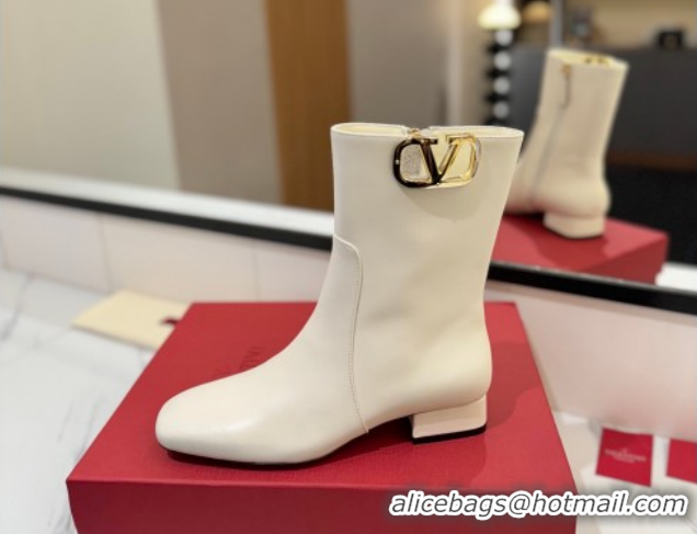 Best Price Valentino VLogo Type Heel Ankle Boots 3cm in Calfskin Leather White VLTN121606 1216044