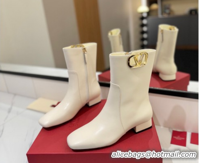Best Price Valentino VLogo Type Heel Ankle Boots 3cm in Calfskin Leather White VLTN121606 1216044