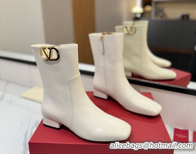 Best Price Valentino VLogo Type Heel Ankle Boots 3cm in Calfskin Leather White VLTN121606 1216044
