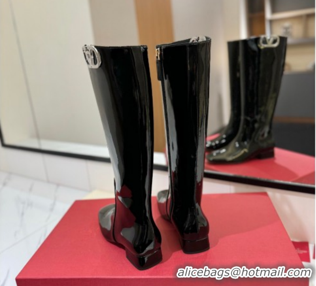 Buy Luxury Valentino VLogo Type Heel High Boots 3cm in Patent Leather Black VLTN121606 1216045
