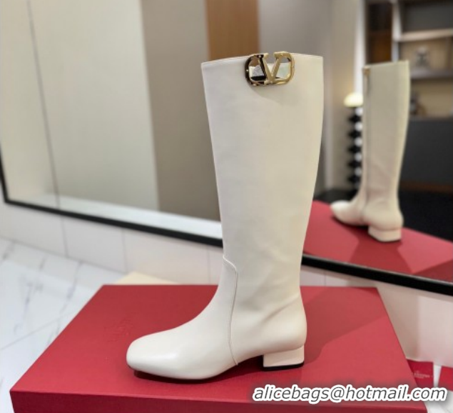 Grade Quality Valentino VLogo Type Heel High Boots 3cm in Calfskin Leather White VLTN121606 51216046