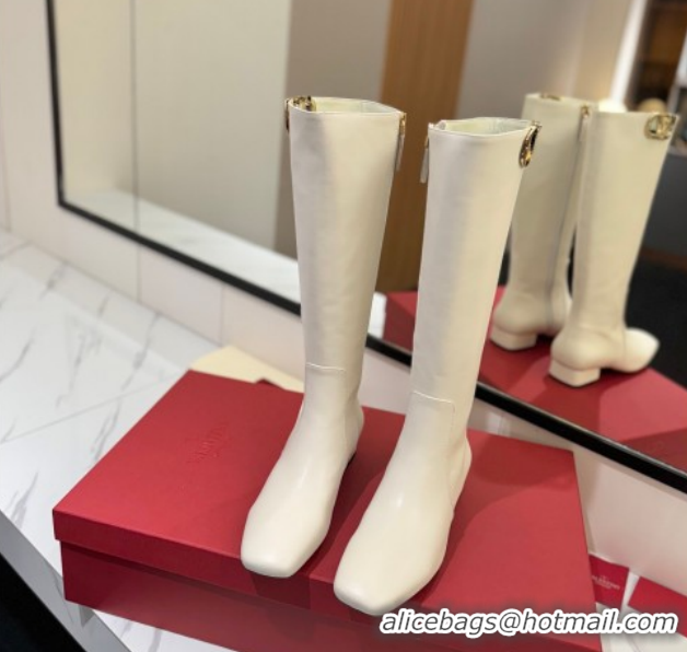 Grade Quality Valentino VLogo Type Heel High Boots 3cm in Calfskin Leather White VLTN121606 51216046